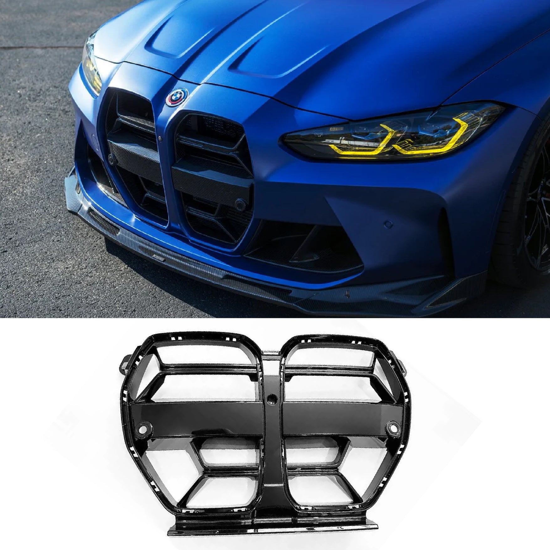 ew BMW grille design for 2020-2025 models: M3, M4, G80, G82, CS models, glossy black ABS material, customization and upgrade