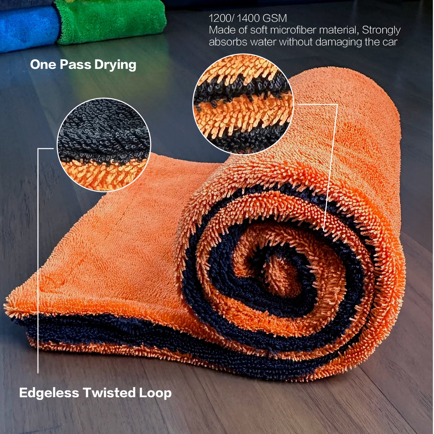 1200GSM Twisted Loop Microfiber Car Drying Towel | Premium Edgeless, Scratch-Free Auto Detailing Cloth