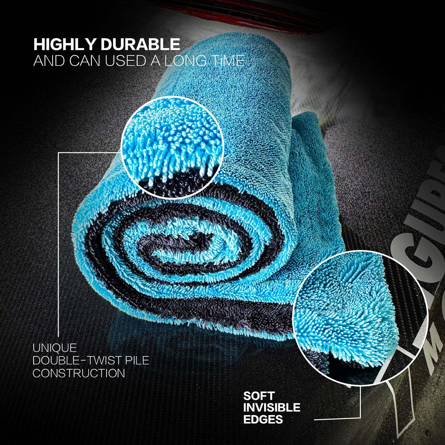 1400GSM Premium Edgeless Twisted Loop Microfiber Car Drying Towel
